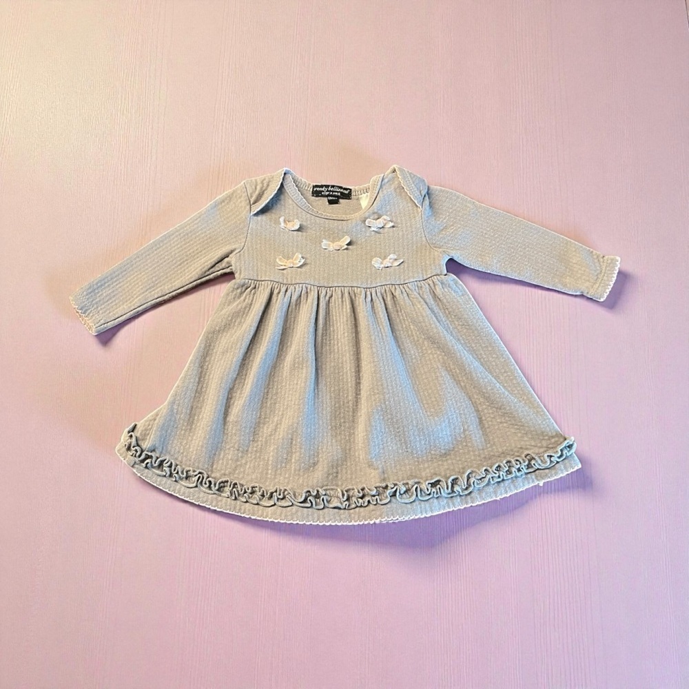 Wendy Bellissimo Gray Dress with Bow and Ruffle Details Size 6 Months